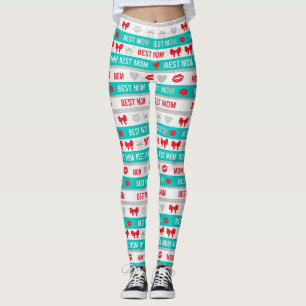 Leggings Cómic Retro Mejor Mamá Corazones Labios Lazo