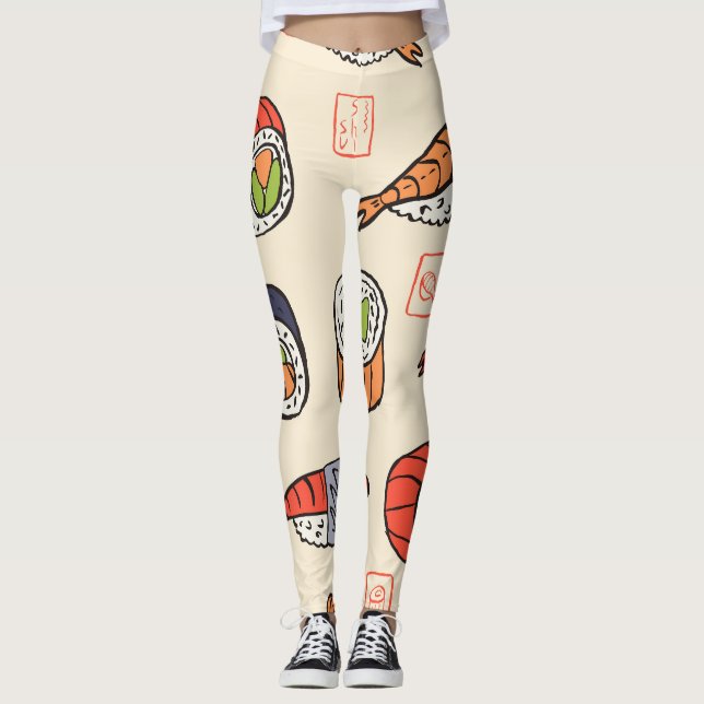 Leggings Comida de sushi, diseño de patrones impecable. (Anverso)