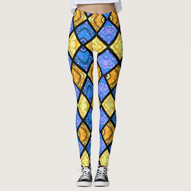 Leggings Commedia dell'Arte Harlequin Blue & Gold (Anverso)