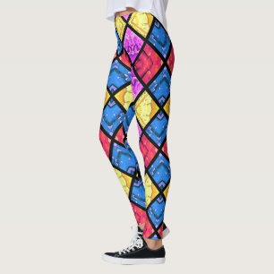 Leggings Commedia dell'Arte Harlequin Rojo Oro Azul Rosa