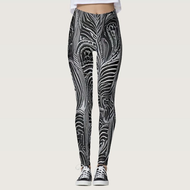 Leggings Cómodo Chic: Abstracto Gris y Negro (Anverso)