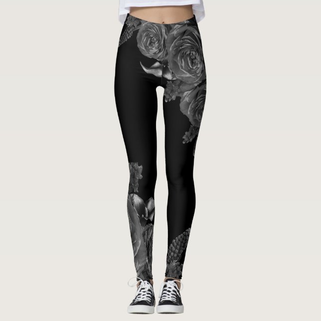 Leggings Composición de flores negras (Anverso)