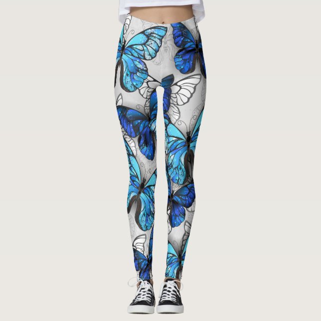 Leggings Composición de las mariposas blancas y azules (Anverso)
