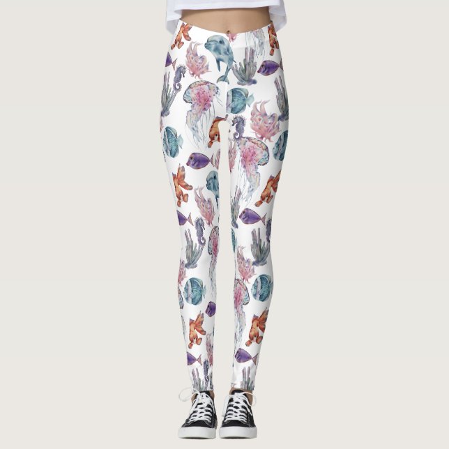 Leggings Composición Subacuática de Acuarela Serie Diseño 2 (Anverso)