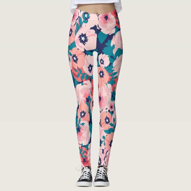Leggings Comprimido Floral de acuarela: Peonies de época. (Anverso)