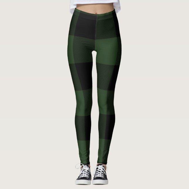 Leggings Comprobación de búfalo cuadrado verde celta y negr (Anverso)