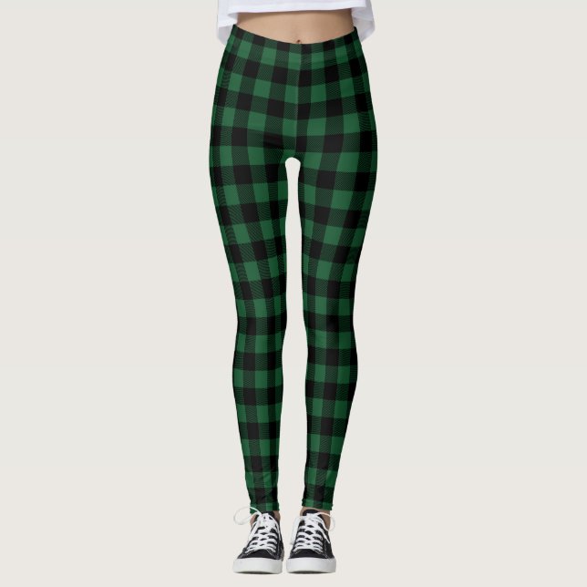 Leggings Comprobación de búfalo negro y verde (Anverso)