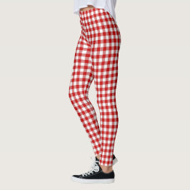 Leggings Comprobación De Gingham En Blanco Y Rojo