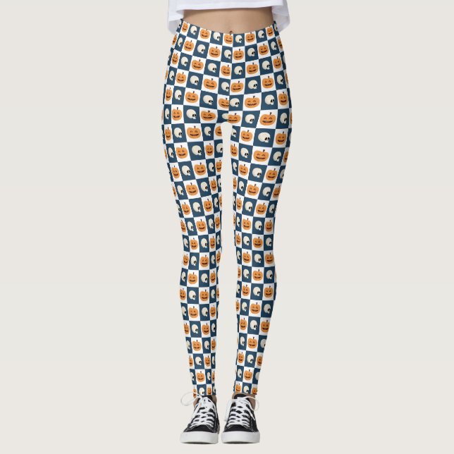 Leggings Comprobaciones de calaveras y calabazas (Anverso)