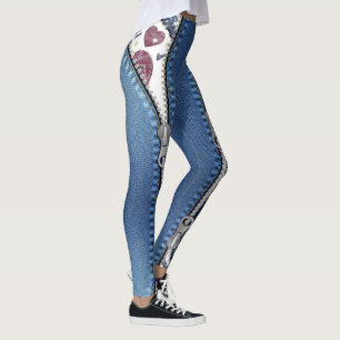 Leggings con cortes de azul jeans con corazones