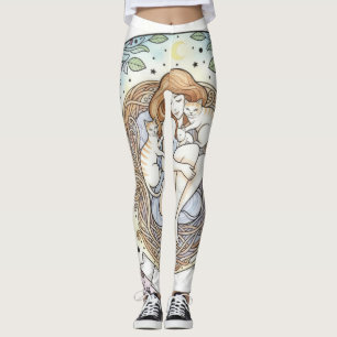 Leggings con diseño de madre y gatito ángel de la
