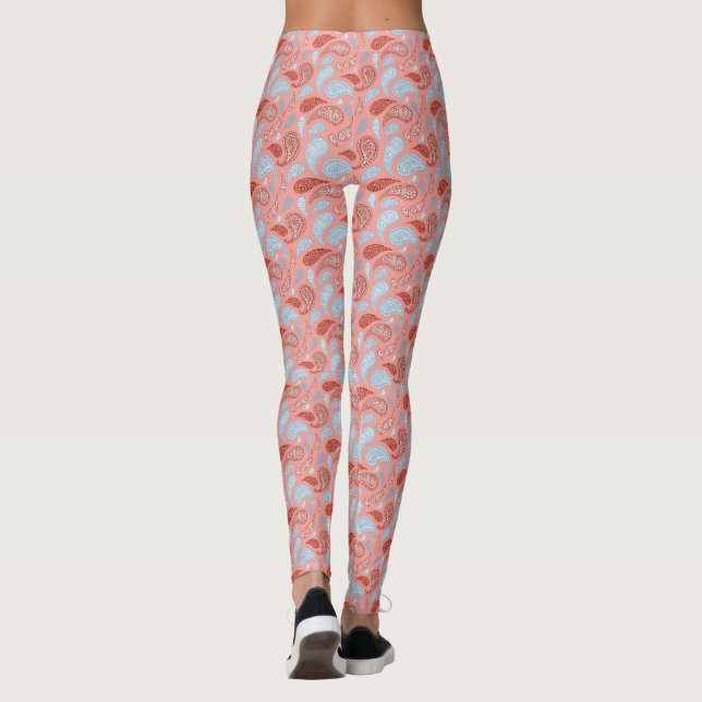 Leggings con estampado de cachemira azul salmón (Reverso)