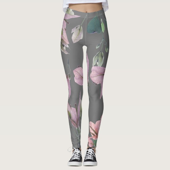Leggings con estampado de flores de planta de buga (Anverso)