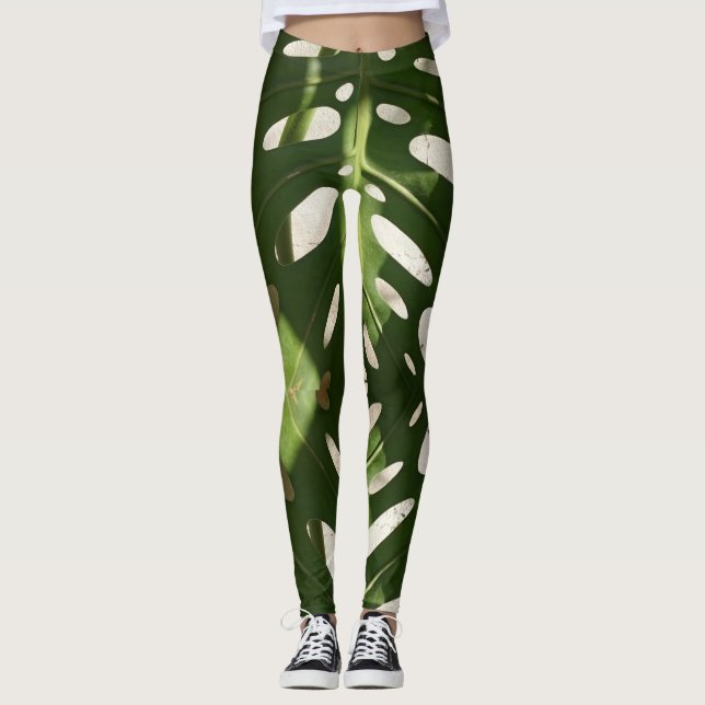Leggings con estampado de hoja verde funky (Anverso)