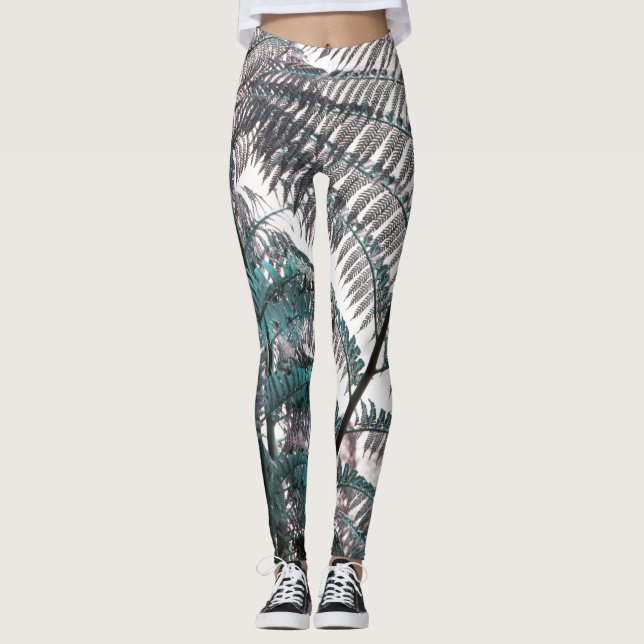 Leggings con estampado de hojas de helecho verdes  (Anverso)