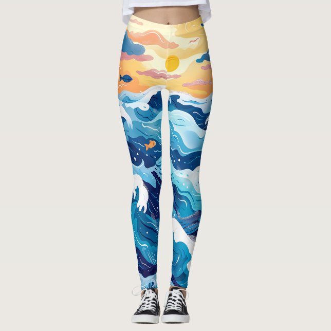 Leggings con Estampado de Ola de Puesta de Sol en  (Anverso)