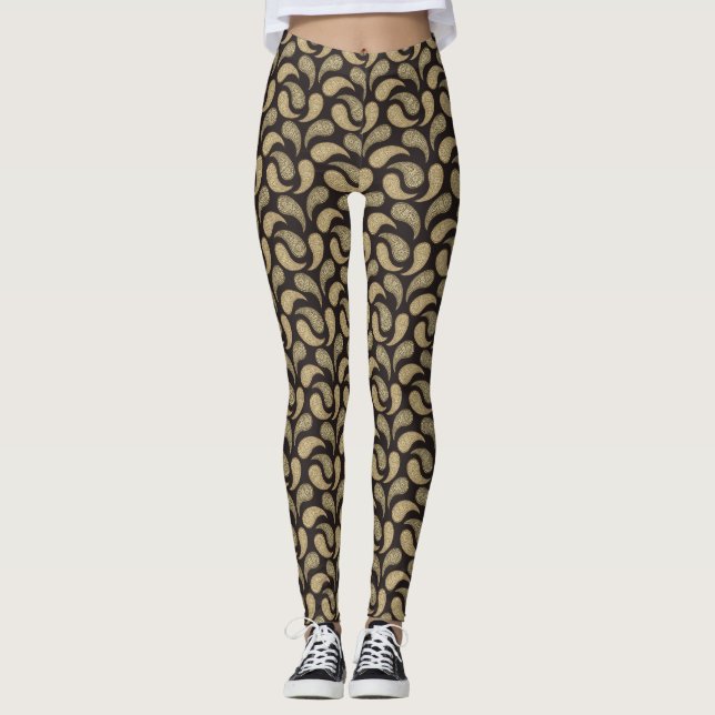 Leggings con estampado de paisley negro y beige (Anverso)