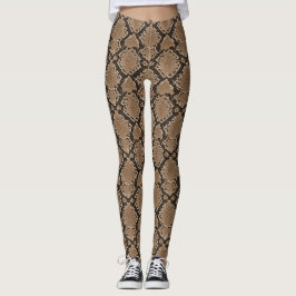 Leggings con estampado de piel de serpiente marrón