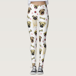 Leggings con estampado de pug blanco