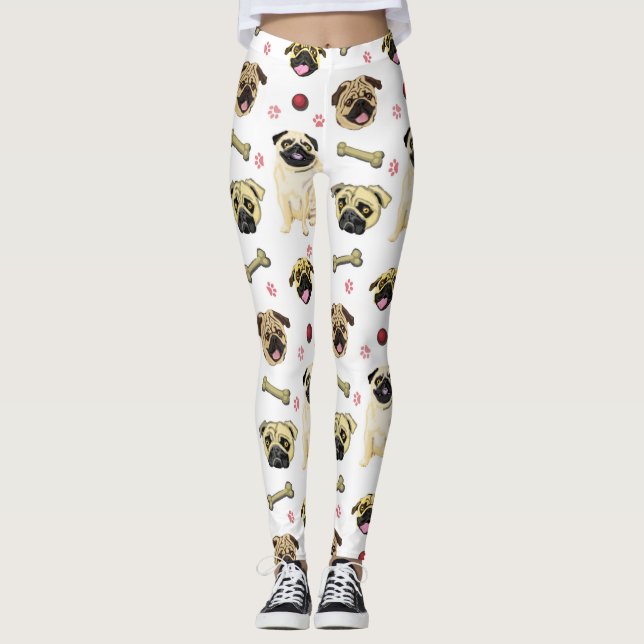 Leggings con estampado de pug blanco (Anverso)