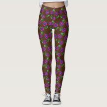 Leggings con estampado floral bonito de pensamient