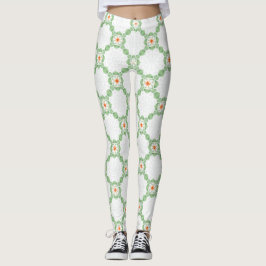 Leggings con estampado floral de hojas en verde pa