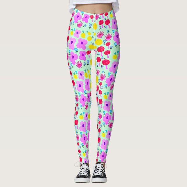 Leggings con estampado total de pompoms botánicos (Anverso)