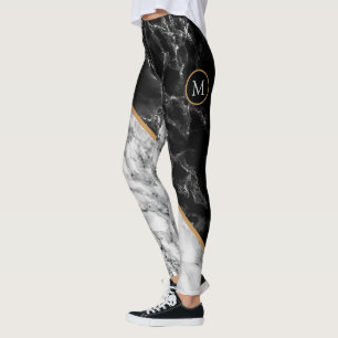Leggings con letra personalizada mármol negro y bl