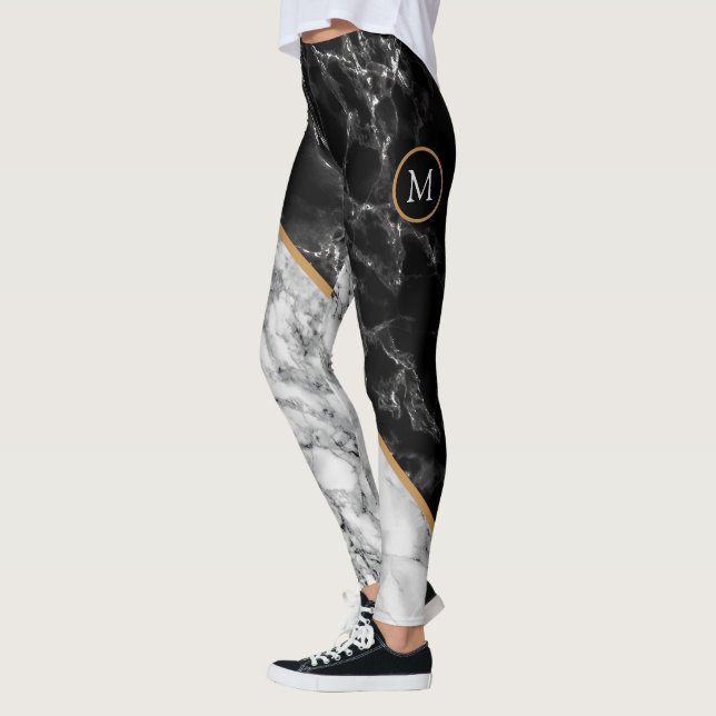 Leggings con letra personalizada mármol negro y bl (Izquierda)