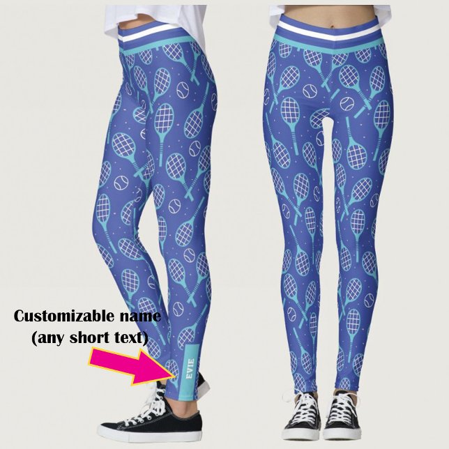 Leggings Con nombre 💙 🎾 patrón de tenis azul 🎾 (Subido por el creador)