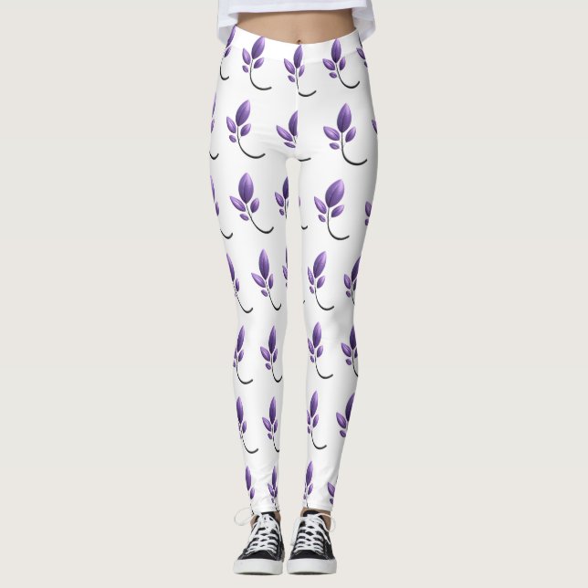 Leggings con Patrón Botánico Morado Elegante (Anverso)