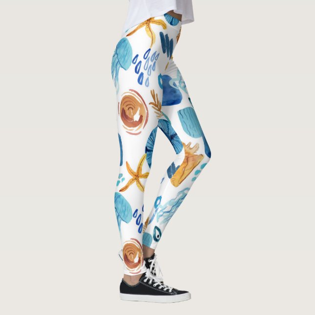 Leggings con patrón continuo de vida oceánica (Derecha)