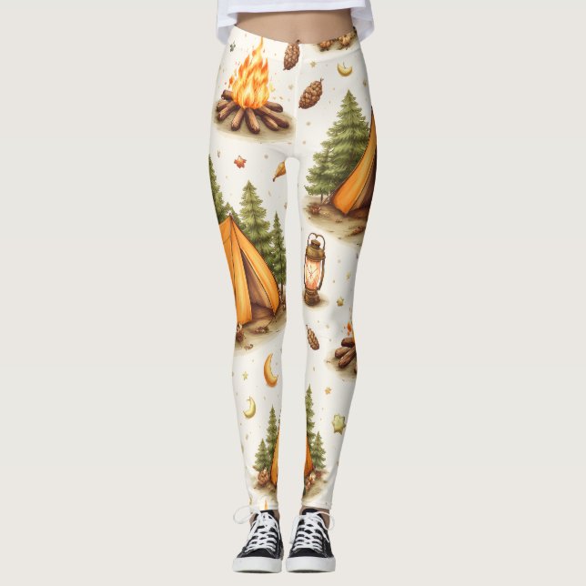 Leggings con patrón de camping de noches en el bos (Anverso)