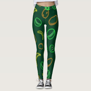 Leggings con patrón de frutas tropicales de neón