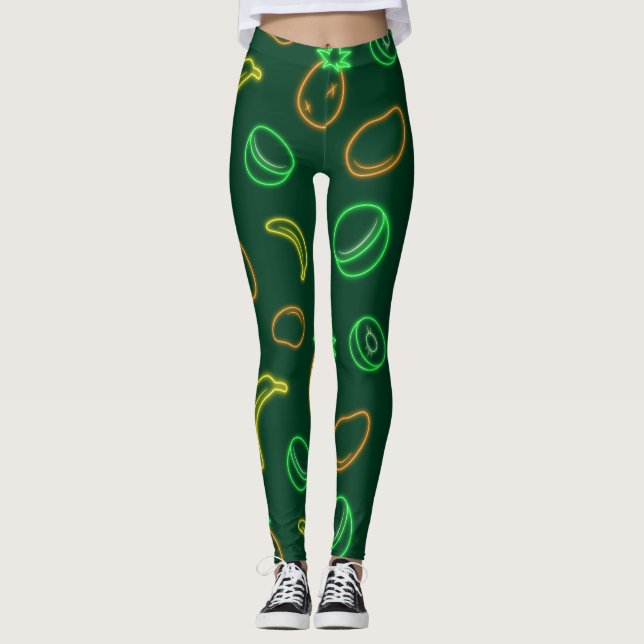 Leggings con patrón de frutas tropicales de neón (Anverso)