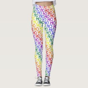 Leggings con patrón de Ho Ho Ho arcoíris