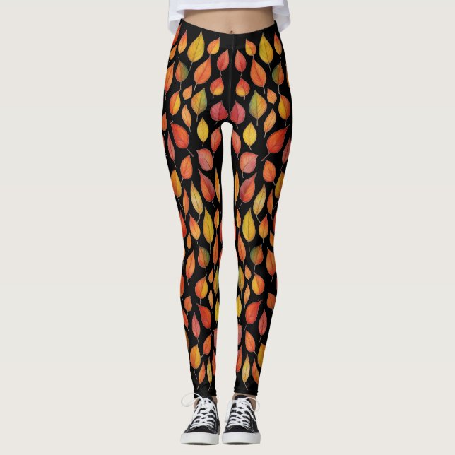 Leggings con patrón de hojas de otoño – Diseño de  (Anverso)