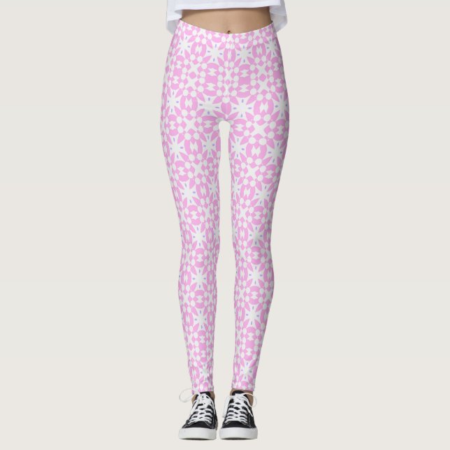 Leggings con patrón de margarita retro rosa (Anverso)