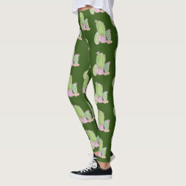 Leggings con patrón de planta de cactus en acuarel