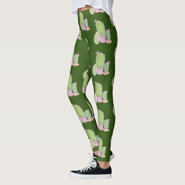Leggings con patrón de planta de cactus en acuarel (Izquierda)