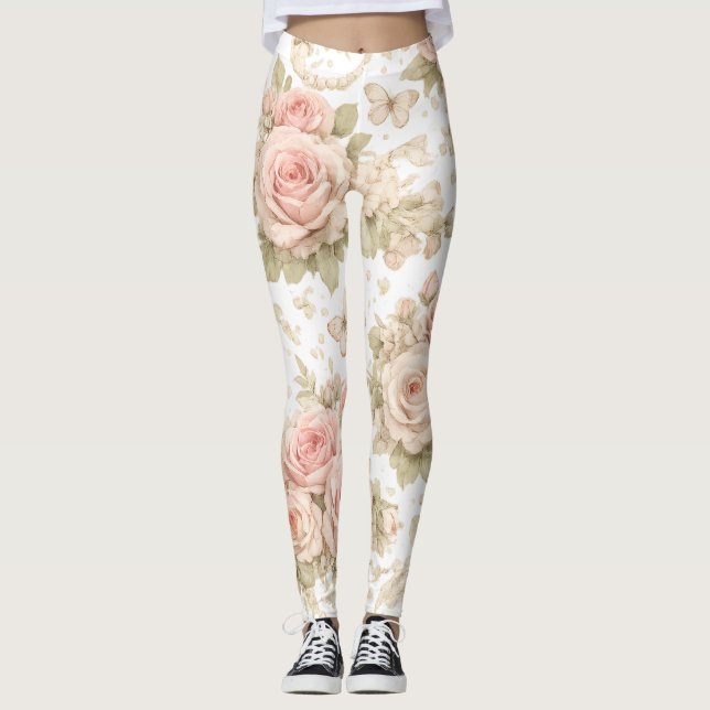 Leggings con Patrón de Rosa Vintage (Anverso)