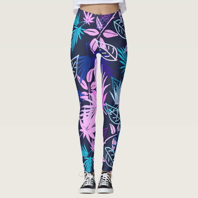 Leggings con patrón tropical de hojas de palmera (Anverso)
