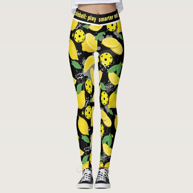 Leggings 🍋 Con texto personalizado 🍋 pickleball de limón (Anverso)