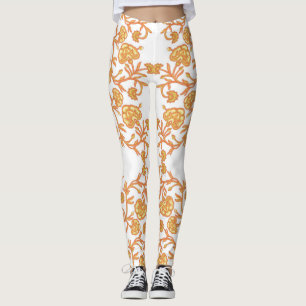 Leggings con un tapiz elegante Naranja y floral blanca