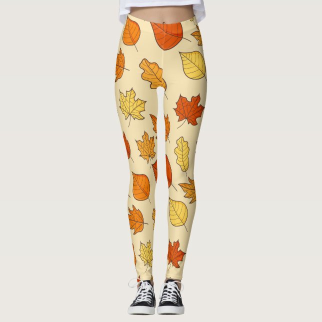 Leggings Concepto de hoja: Patrón de símbolos de otoño (Anverso)