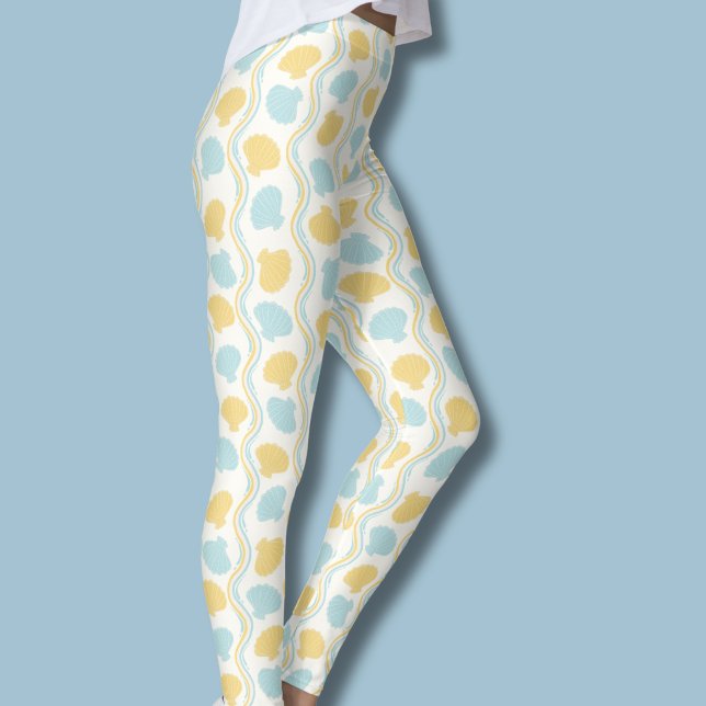 Leggings Concha de mar y olas de verano (Seashells and ocean waves leggings)