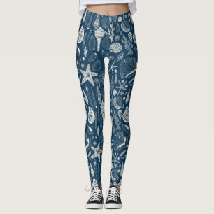 Leggings Conchas marinas sobre azul oscuro