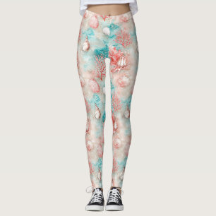 Leggings Conchas y olas del océano Patrón (11)