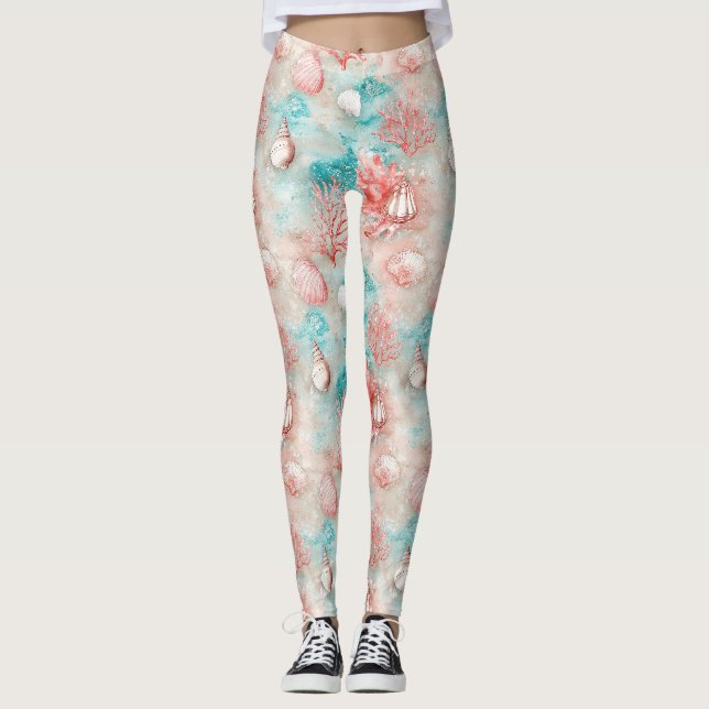 Leggings Conchas y olas del océano Patrón (11) (Anverso)