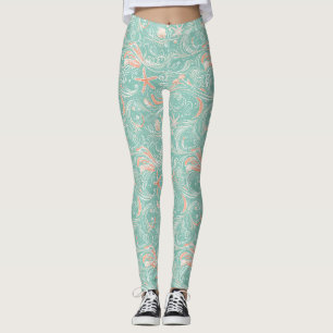 Leggings Conchas y olas del océano Patrón (4)
